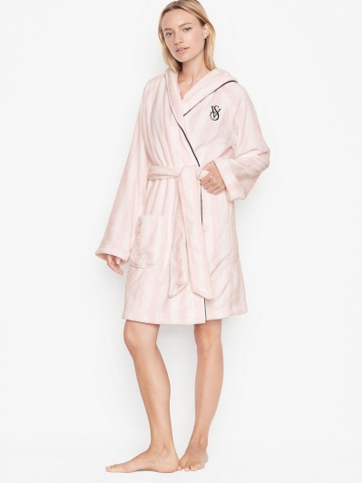 Халат Victoria's Secret Hooded Short Cozy Robe, Pink Stripe