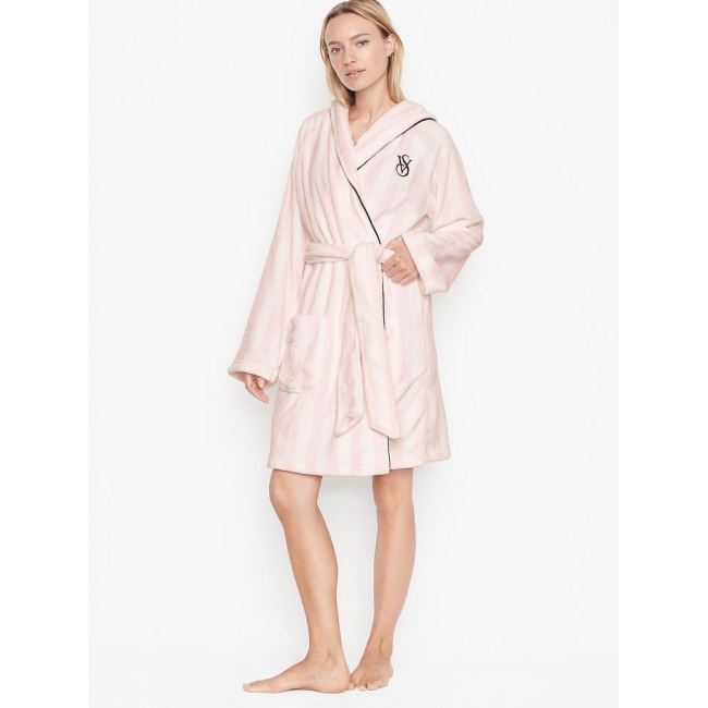 Халат Victoria's Secret Hooded Short Cozy Robe, Pink Stripe