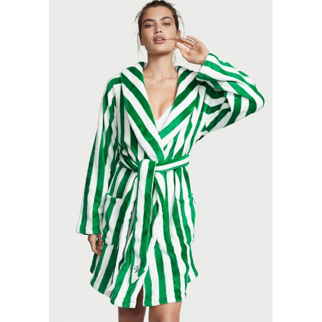 Халат Victoria's Secret Plush Short Cozy Robe, Green Stripe
