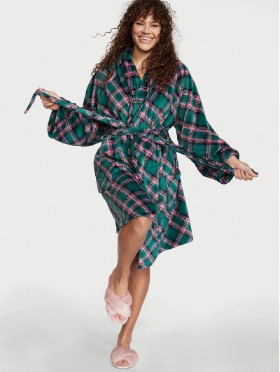 Халат Victoria's Secret Plush Short Cozy Robe, Green Plaid