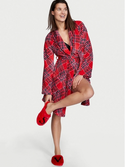 Халат Victoria's Secret Plush Short Cozy Robe, Lipstick Plaid