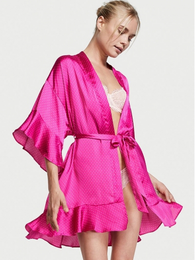 Халат-кімоно Victoria's Secret Flounce Satin Robe, яскраво-рожевий