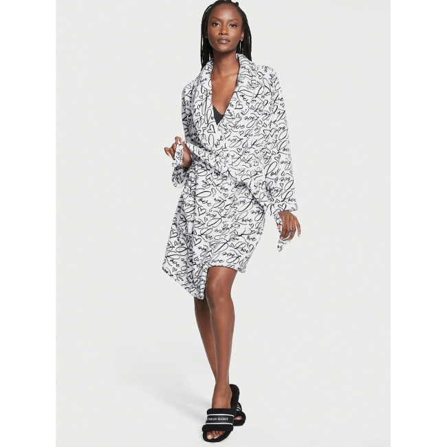 Халат Victoria's Secret Plush Short Cozy Robe, Білий з серцями