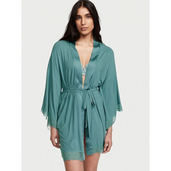 Халат Victoria's Secret Modal Lace-Trim Robe, Бірюзовий