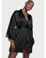 Халат Victoria's Secret Lace Inset Robe, Чорний з мереживом