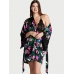 Халат Victoria's Secret Lace Inset Robe з мереживними вставками, Black with flowers