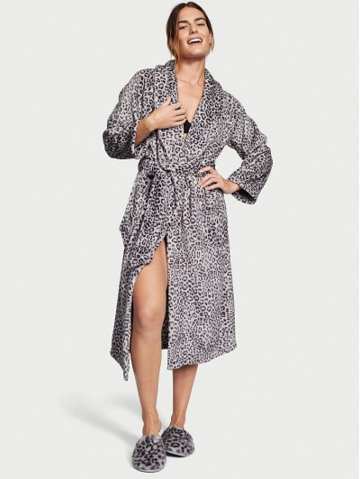 Халат Victoria’s Secret Plush Long Robe, Grey Leopard