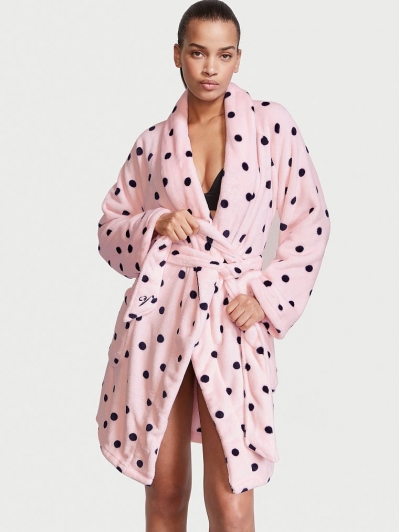 Халат Victoria's Secret Plush Short Cozy Robe, Рожевий в горох