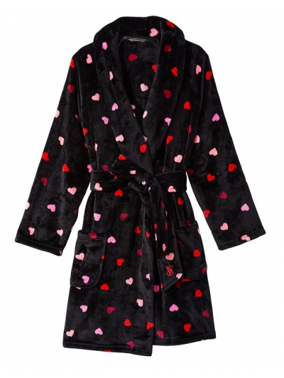 Халат Victoria’s Secret Plush Short Cozy Robe, Black Hearts