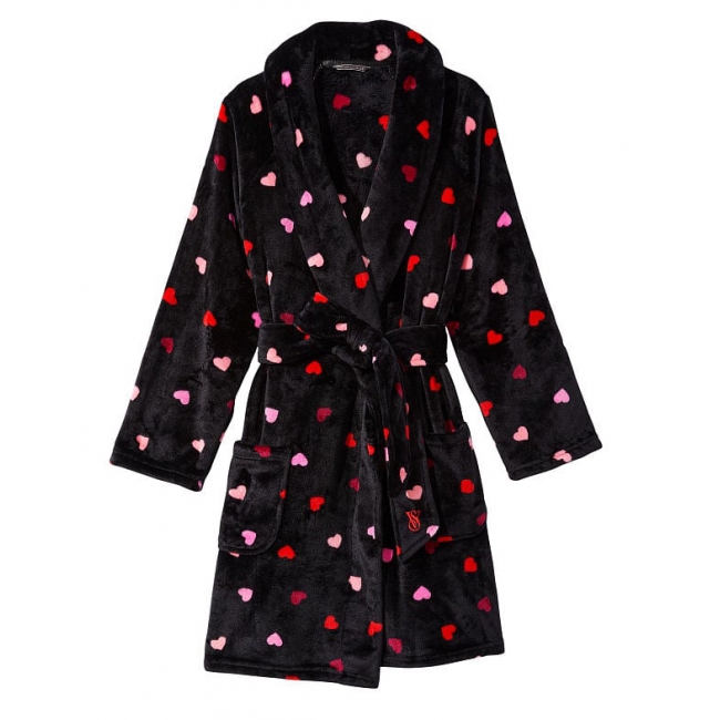 Халат Victoria’s Secret Plush Short Cozy Robe, Black Hearts