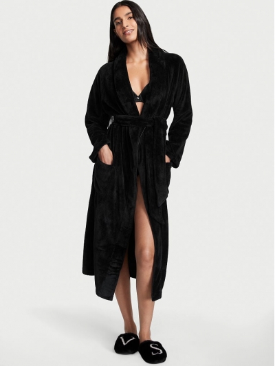 Халат Victoria's Secret Plush Long Robe, Black VS Logo