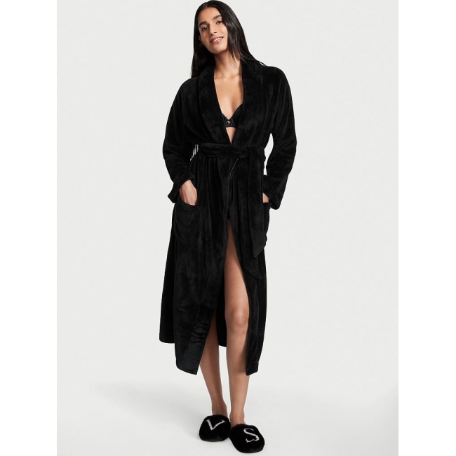 Халат Victoria's Secret Plush Long Robe, Black VS Logo