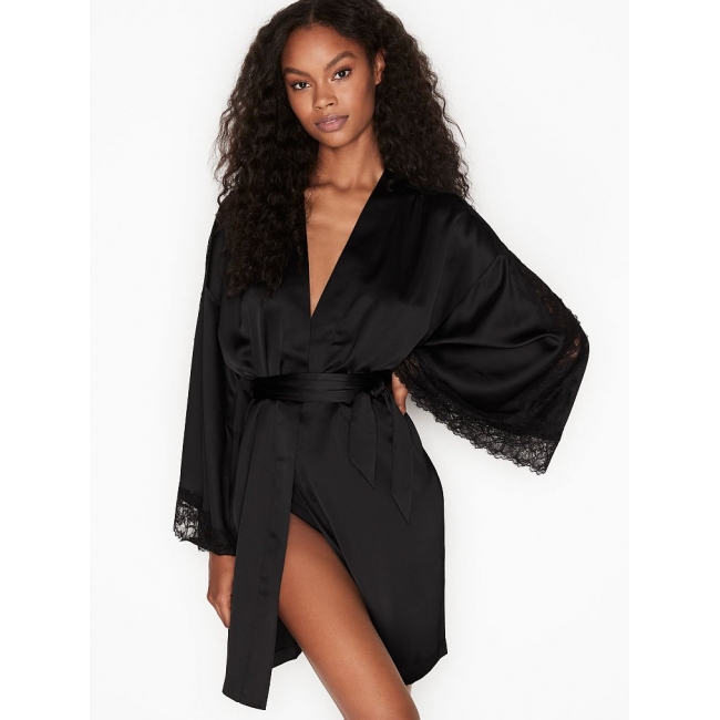 Халат Victoria's Secret Lace Inset Robe з мереживними вставками, Black