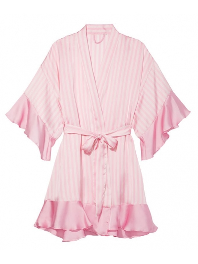 Халат-кімоно Victoria's Secret Flounce Satin Robe, рожева смужка