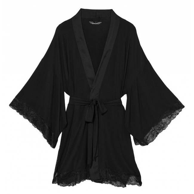 Халат Victoria's Secret Modal Lace-Trim Robe, Чорний