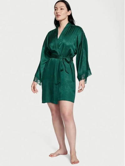 Халат Victoria's Secret Lace Inset Jacquard Robe з мереживними вставками, Зелений