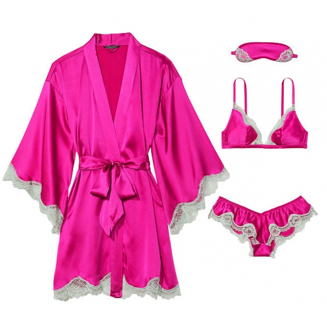 Подарунковий набір 4в1 з натурального шовку Victoria's Secret Very Sexy 4-Piece Silk Gift Set, Bright Magenta