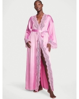 Халат Сатиновий з мережевними вставками Victoria's Secret LACE-TRIM SATIN LONG ROBE, LILAC CHIFFON