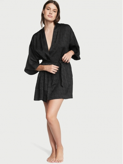 Халат Victoria's Secret Icon Satin Robe, Чорний