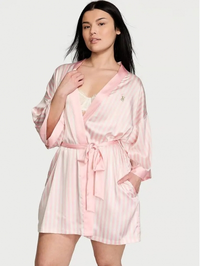 Атласний Халат-Кімоно Victoria's Secret Iconic Pink Stripe Robe, Рожева смужка