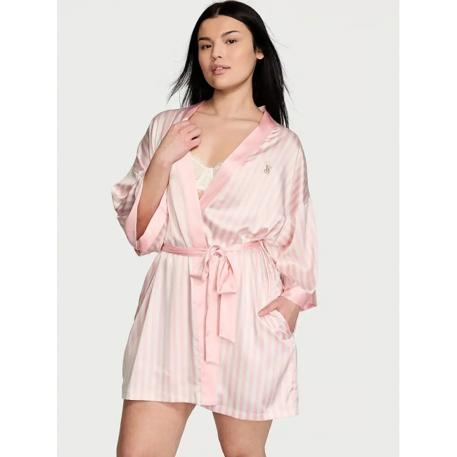 Атласний Халат-Кімоно Victoria's Secret Iconic Pink Stripe Robe, Рожева смужка