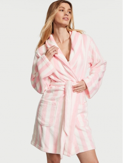 Халат Victoria’s Secret Plush Short Cozy Robe, Рожева смужка