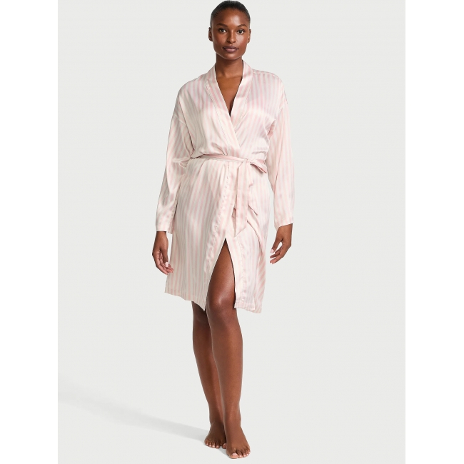 Халат Victoria's Secret Satin Midi Robe, Рожева смужка