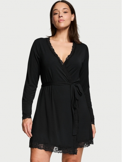 Халат Victoria's Secret Modal Lace-Trim Robe, Чорний