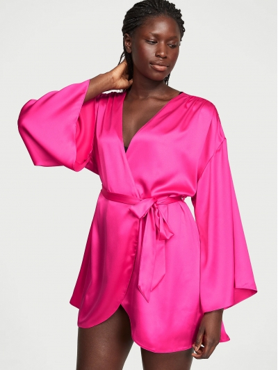 Халат-Кімоно Victoria's Secret Satin Short Robe, Яскраво-рожевий