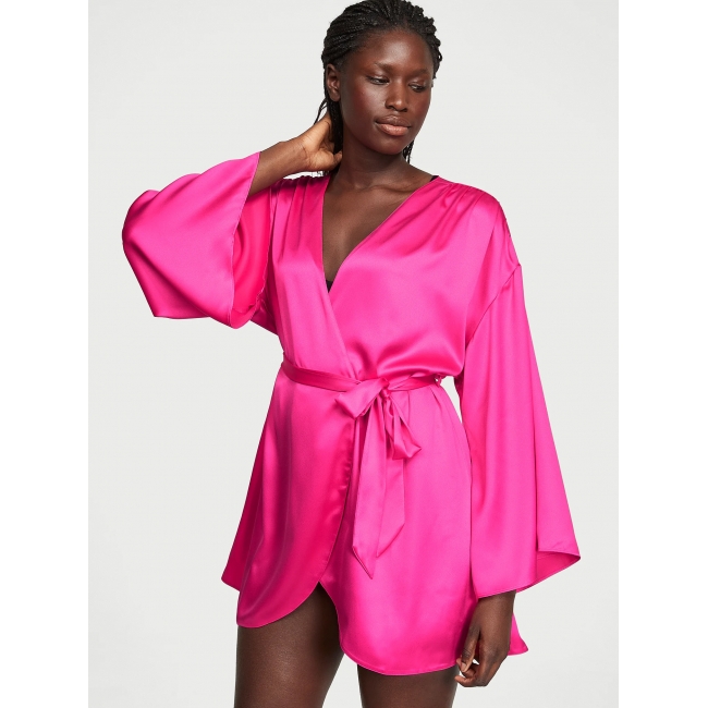 Халат-Кімоно Victoria's Secret Satin Short Robe, Яскраво-рожевий