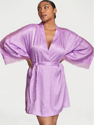 Халат з мереживними вставками Victoria's Secret Lace Inset Jacquard Robe, Бузковий