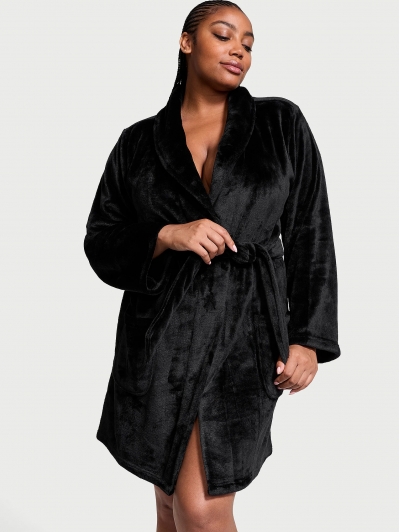 Халат Victoria’s Secret Plush Short Cozy Robe, Чорний з лого VS
