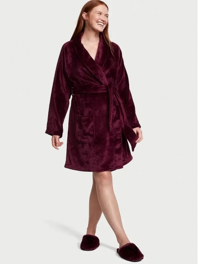 Халат Victoria’s Secret Plush Short Cozy Robe, Бордовий