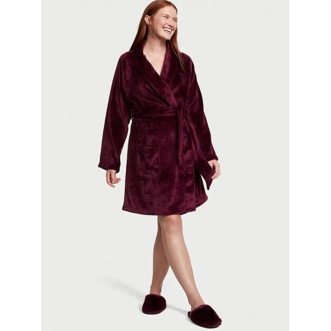 Халат Victoria’s Secret Plush Short Cozy Robe, Бордовий