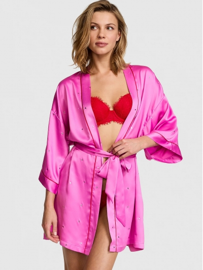 Халат Victoria's Secret Satin Hearts Robe, Яскраво-рожевий