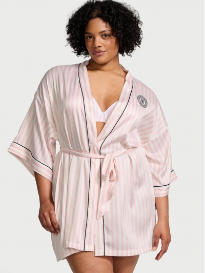 Халат Victoria's Secret Satin Short Piped Robe, Рожева смужка