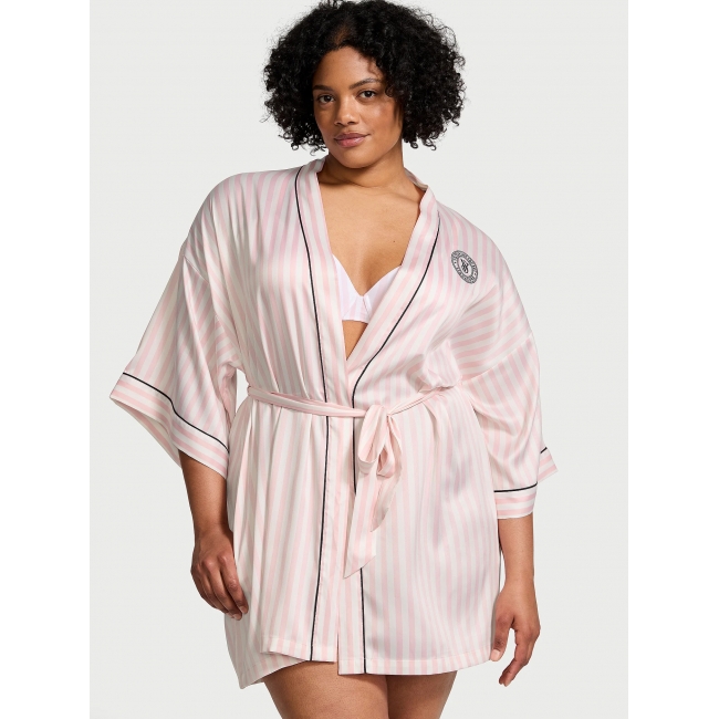 Халат Victoria's Secret Satin Short Piped Robe, Рожева смужка