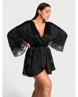 Халат-Кімоно Victoria's Secret Satin & Lace Trim Robe, Чорний