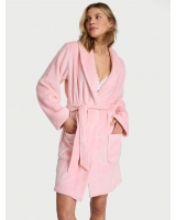 Халат Victoria’s Secret Plush Short Cozy Robe, Світло-рожевий з лого VS