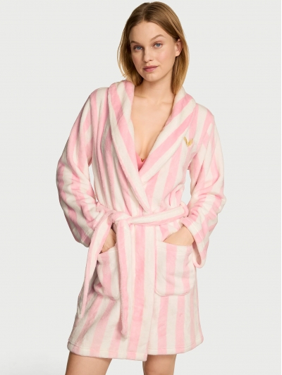 Халат Victoria’s Secret Plush Short Cozy Robe, Рожева смужка