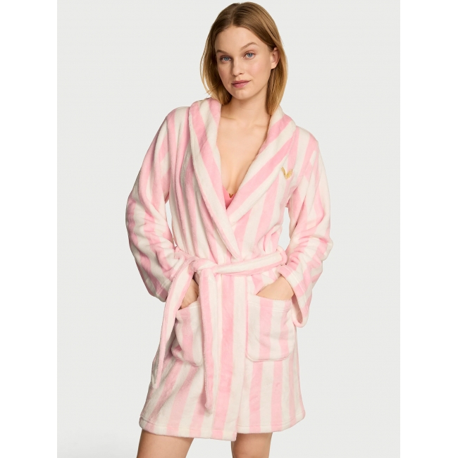 Халат Victoria’s Secret Plush Short Cozy Robe, Рожева смужка