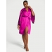 Халат Сатиновий Victoria's Secret Satin Rose Lace-Trim Midi Robe, Фуксія