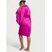 Халат Сатиновий Victoria's Secret Satin Rose Lace-Trim Midi Robe, Фуксія