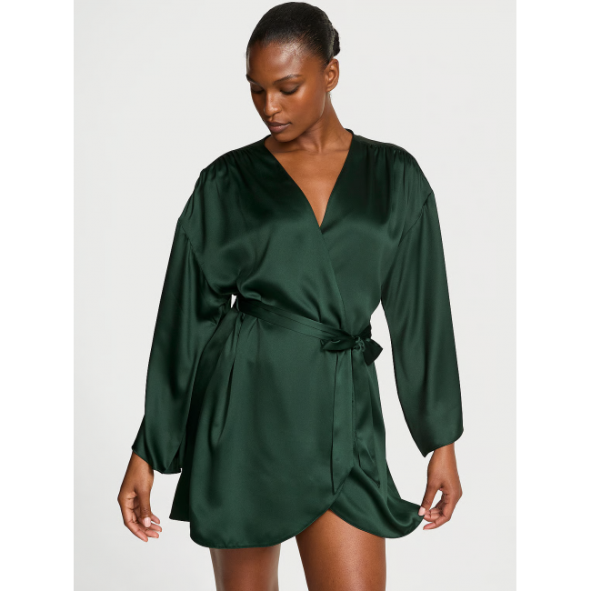 Халат-Кімоно Victoria's Secret Satin Short Robe, Темно-зелений