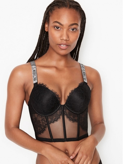 Мереживний Балконет Victoria's Secret Shine Strap Push-Up Corset Top, чорний