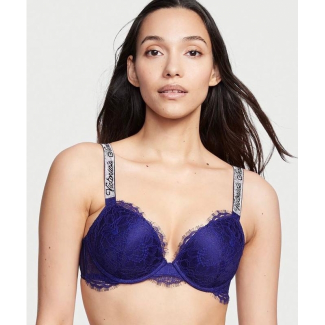 Бюстгалтер Victoria's Secret Very Sexy Shine Strap Lace Push-Up Bra, Темно-синій