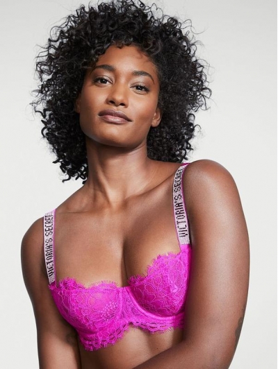 Бюстгалтер Victoria's Secret Wicked Shine Strap Unlined Lace Balconette Bra, Яскраво-рожевий