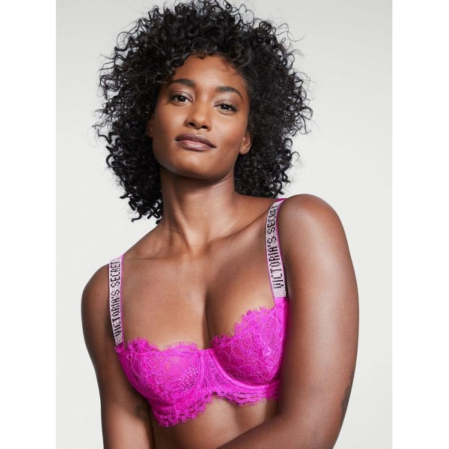 Бюстгалтер Victoria's Secret Wicked Shine Strap Unlined Lace Balconette Bra, Яскраво-рожевий