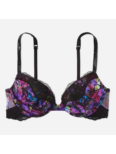 Бюстгалтер Victoria's Secret Very Sexy Shine Strap Smooth Push-Up Bra, Чорний з квітами