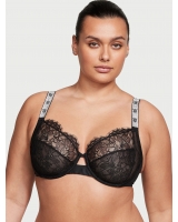 Бюстгалтер Victoria's Secret Wicked Shine Strap Unlined Lace Balconette Bra, Чорний з лого